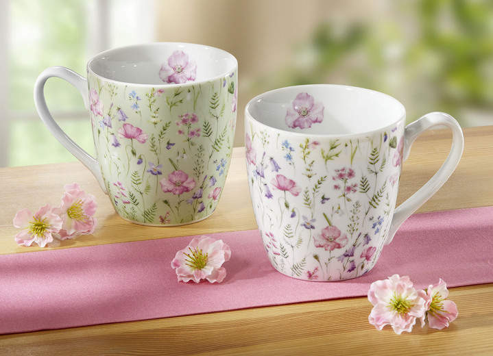 Geschirr - Henkelbecher mit frühlingshaftem Blumen-Motiv, 2er-Set, in Farbe BUNT Ansicht 1