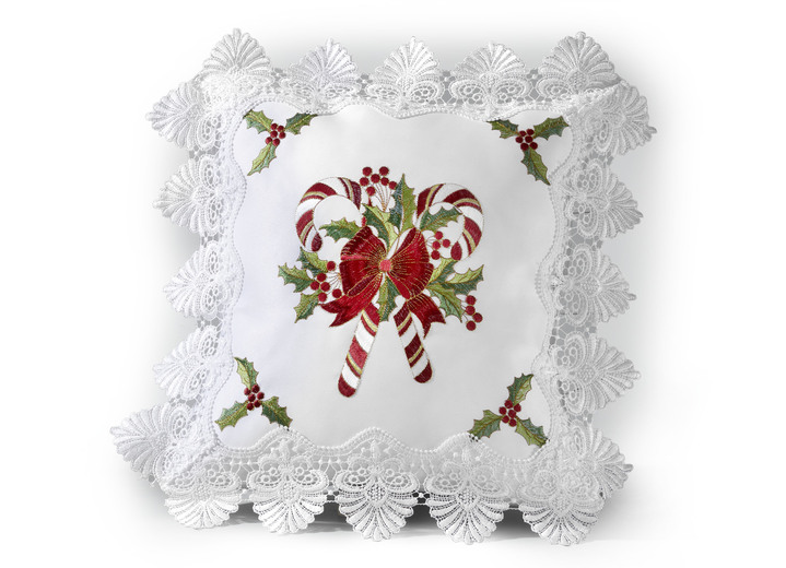Tischdecken - Tisch- und Raumdekoration mit Spitzenborte, in Größe 101 (Deckchen, 35x 50 cm) bis 404 (Kissenbezug, 40x 40 cm), in Farbe WEISS-BUNT