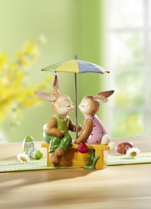 Ostern - Hasenpaar aus Feinsteingut, in Farbe BUNT