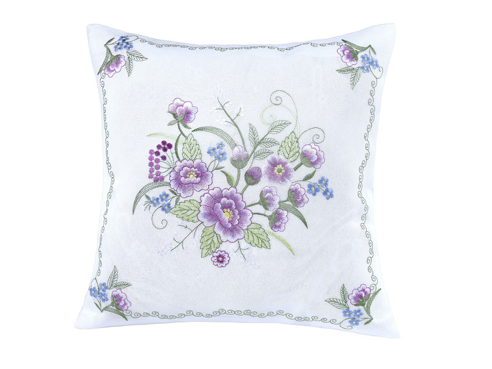 Heimtextilien - Tischdecke oder Kissenbezug mit Blüten-Stickerei, in Größe 101 (Deckchen, 35x 50 cm) bis 404 (Kissenbezug, 40x 40 cm), in Farbe WEISS-BUNT Ansicht 1