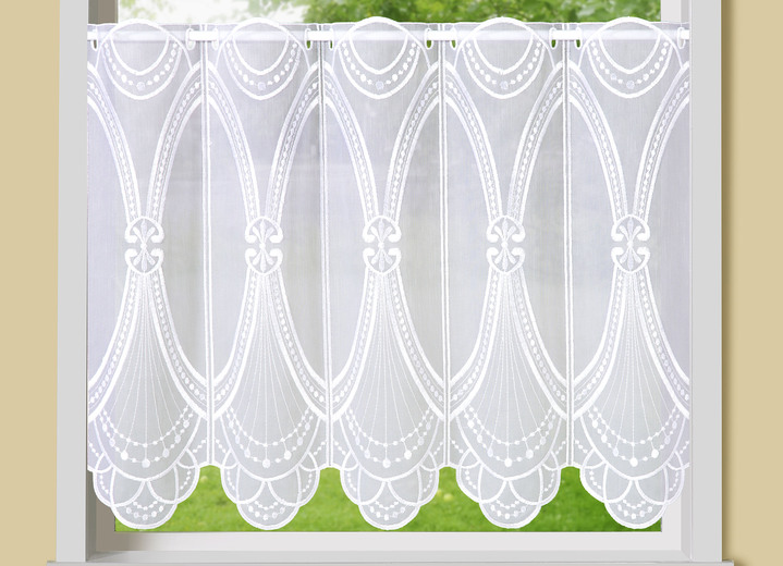 Kurzgardinen - Kurzvorhang Gatsby mit echter Stickerei, in Größe 790 (45x125 cm) bis 859 (60x155 cm), in Farbe WEISS-WEISS Ansicht 1