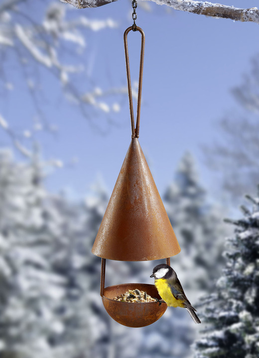 Garten - Futterhaus aus gerostetem Metall, in Farbe BRAUN, in Ausführung hängend Ansicht 1