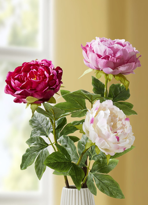 Kunst- & Textilpflanzen - Päonien-Blumen aus hochwertigem Kunst- und Textilmaterial im 3er-Set, in Farbe WEISS-ROSA-LILA