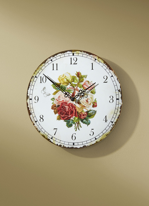 Uhren - Wanduhr mit romantischem Rosen-Motiv, in Farbe BUNT