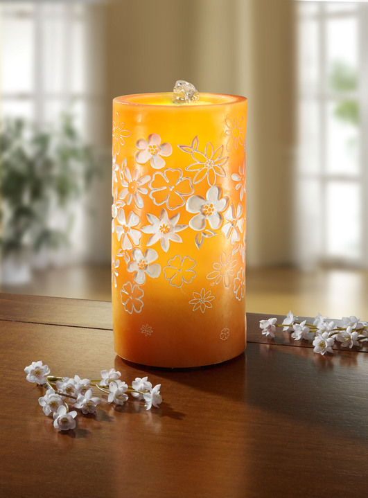 Geschenkideen - LED-Kerze aus Echtwachs mit Springbrunnen, in Farbe ORANGE