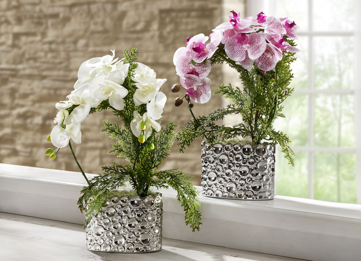 Kunst- & Textilpflanzen - Orchidee im Keramiktopf, in Farbe WEISS