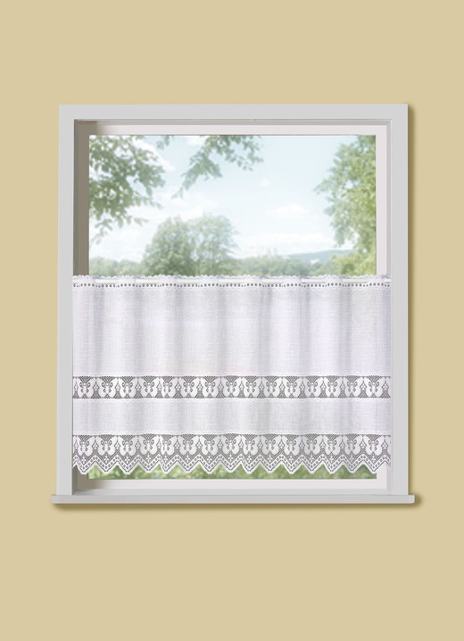 Kurzgardinen - Kurzvorhang Schmetterlings-Spitze mit Stangendurchzug, in Größe 660 (H28xB100 cm) bis 792 (H48xB150 cm), in Farbe WEISS