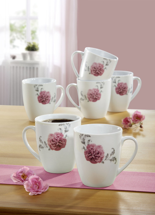 Geschirr - Kaffee-Service, 18-teilig «Como», in Farbe PINK-GRAU, in Ausführung Kaffeebecher 6er-Set Ansicht 1