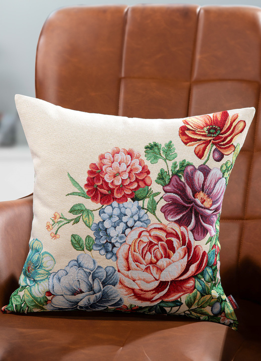 Dekokissen & Hüllen - Gobelin-Kissenbezug Blumen mit Reissverschluss, in Farbe MULTICOLOR Ansicht 1