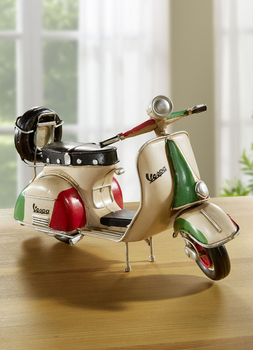 Geschenkideen - Handbemalter Vespa-Roller aus Blech, in Farbe CREME-ROT-GRÜN