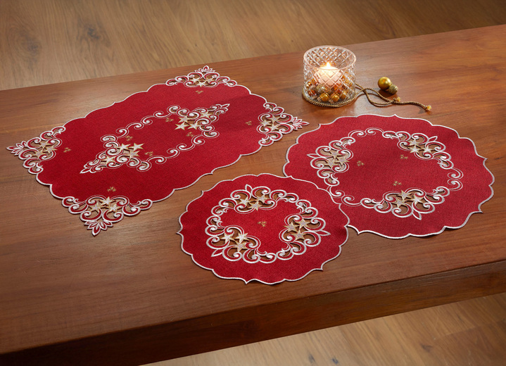 Heimtextilien - Tischdecke mit aufwendigen Stickereien, in Größe 101 (Deckchen, 35x 50 cm) bis 404 (Kissenbezug, 40x 40 cm), in Farbe ROT Ansicht 1