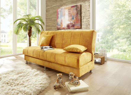 Schlafsofa mit Bettkasten und Dekokissen