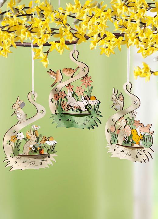 Ostern - Aufhänger, 3er-Set, in Farbe NATUR-GRÜN-GELB