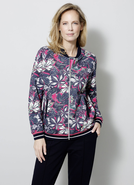 Shirts - Sweatjacke mit seitlichen Eingrifftaschen, in Größe 038 bis 044, in Farbe MARINE-FUCHSIA Ansicht 1