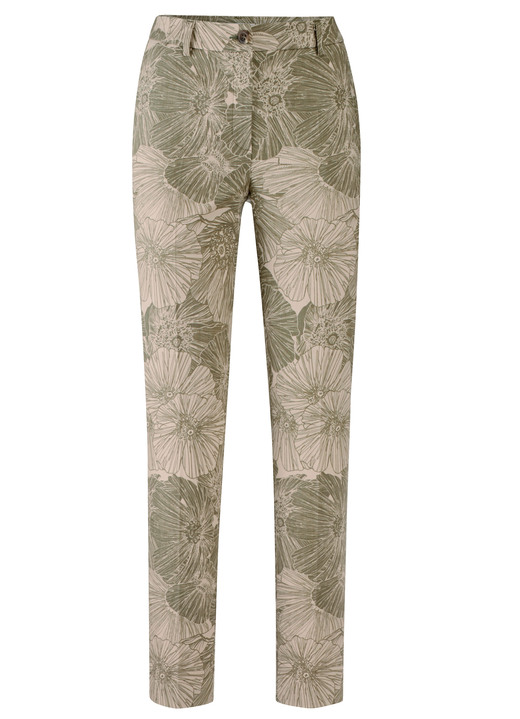 Hosen - Hose mit floraler Dessinierung, in Größe 019 bis 052, in Farbe SAND-SCHILFGRÜN Ansicht 1