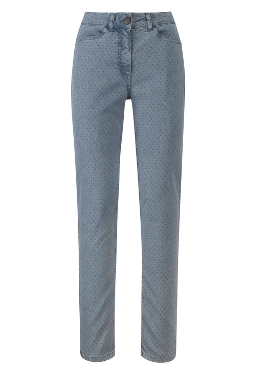 Hosen - Jeans mit Punkte-Dessinierung, in Größe 019 bis 052, in Farbe RAUCHBLAU Ansicht 1