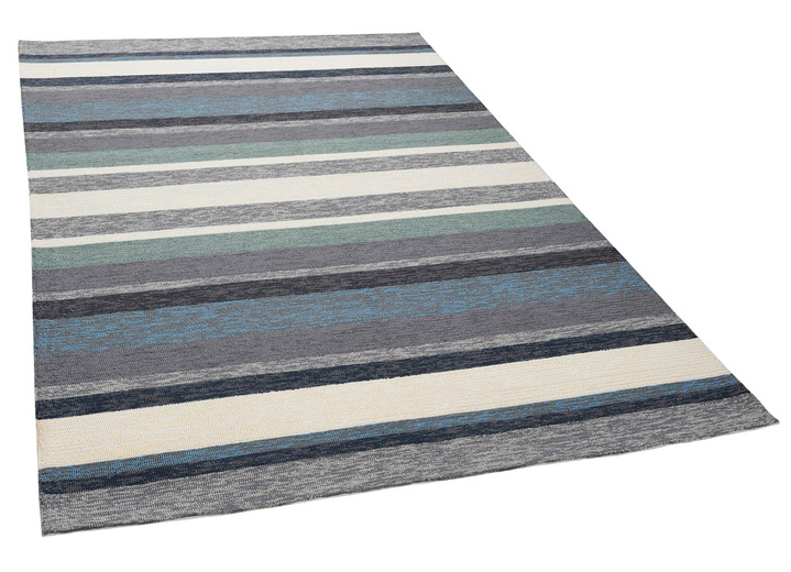 Modern - Handgetuftete Brücken und Teppiche von Gino Falcone, in Größe 113 (Brücke, 70x140 cm) bis 279 (Teppich, 190x290 cm), in Farbe BLAU Ansicht 1