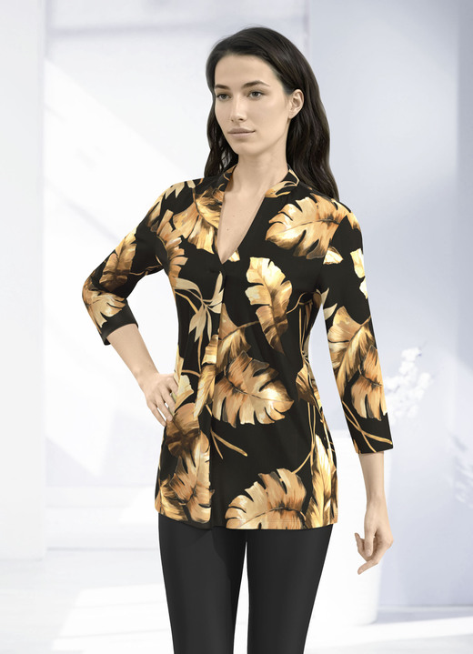 3/4-Arm - Shirt-Tunika in Premium Qualität, in Größe 036 bis 054, in Farbe SCHWARZ-BRAUN