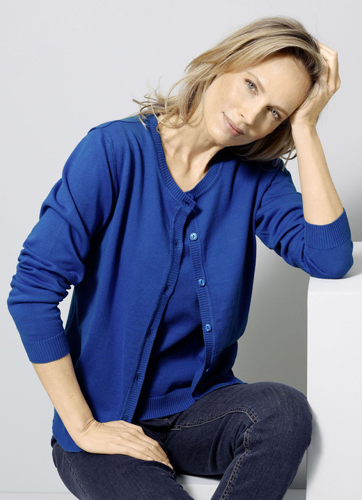 Damen - Strickjacke aus reiner Baumwolle, in Größe 038 bis 052, in Farbe ROYALBLAU Ansicht 1