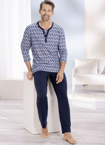 Schlafanzug mit Knopfleiste und offenen Abschl&uuml;ssen  