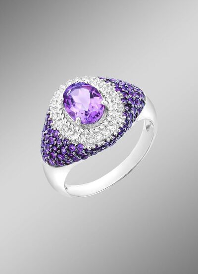 Damenring mit echt Amethyst und echt Weisstopas 