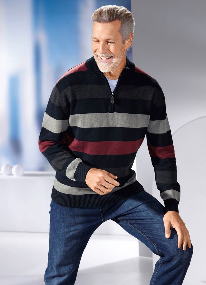 Gestreifter Troyer mit Stehkragen in 2 Farben 