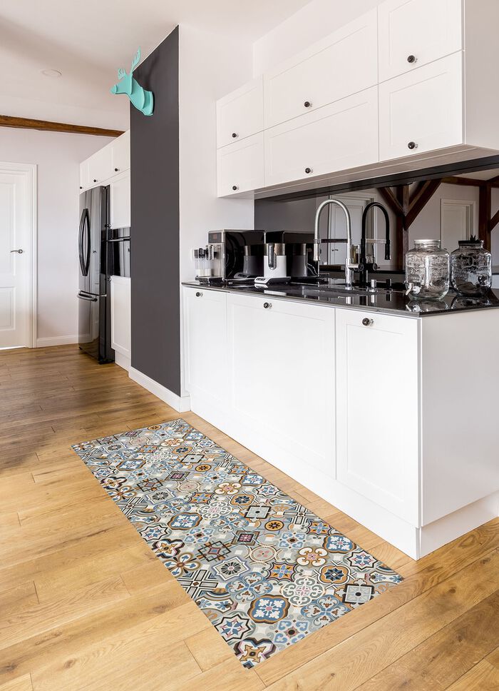 Strapazierf&auml;higer K&uuml;chenl&auml;ufer und -teppich im Fliesen-Design 