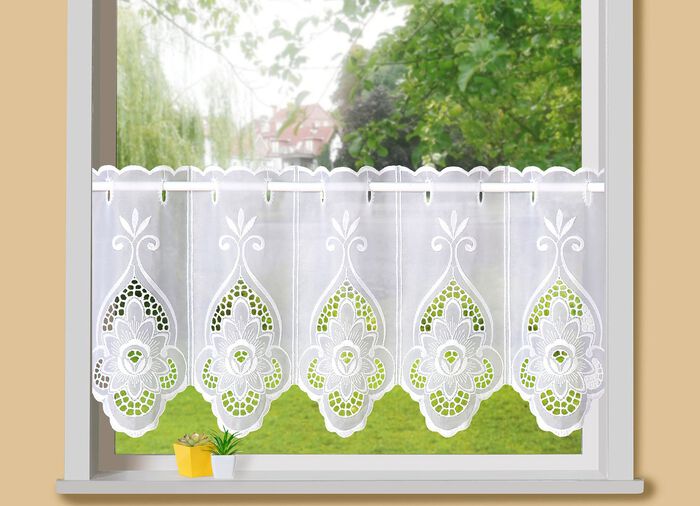 Kurzvorhang Blume mit Stangendurchzug WEISS