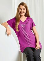 Shirt mit Schmuckstein-, Strass- und Pl&auml;ttchenzier in 2 Farben FUCHSIA