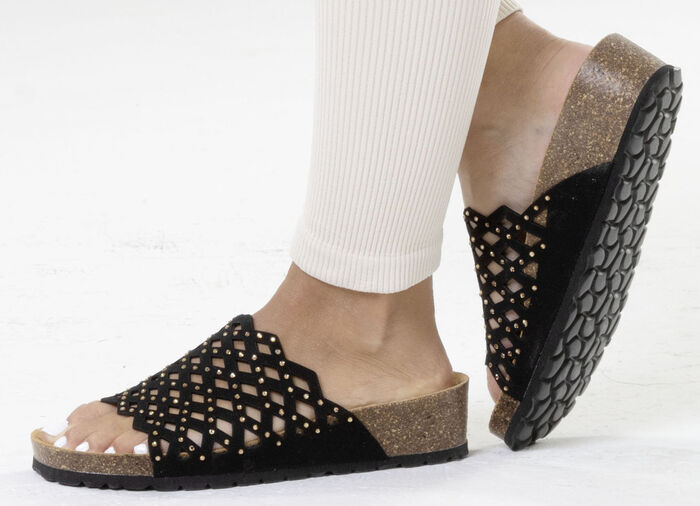 ELENA EDEN, leichte Damen-Pantoletten, Weite G, mit Lederfussbett SCHWARZ