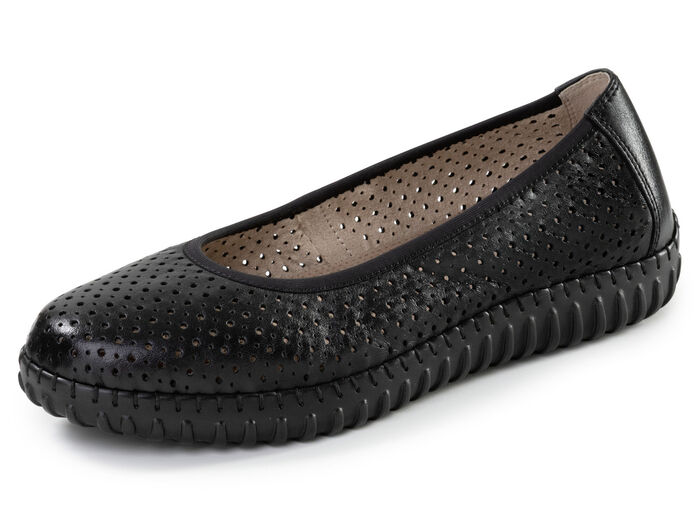ELENA EDEN, sommerliche Damen-Ballerinas, Weite G, mit herausnehmbarem Fussbett SCHWARZ