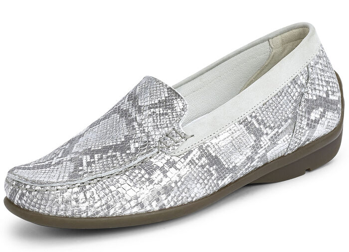 Waldläufer Mokassin-Slipper mit moderner Reptilprägung MATTSILBER
