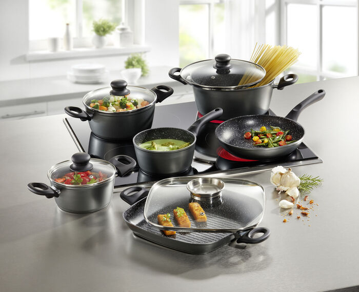 Kochtopf-Set 10-teilig mit megaharter Antihaftbeschichtung ANTHRAZIT