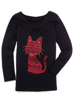 Shirt mit Katzen-Motiv in 2 Farben SCHWARZ