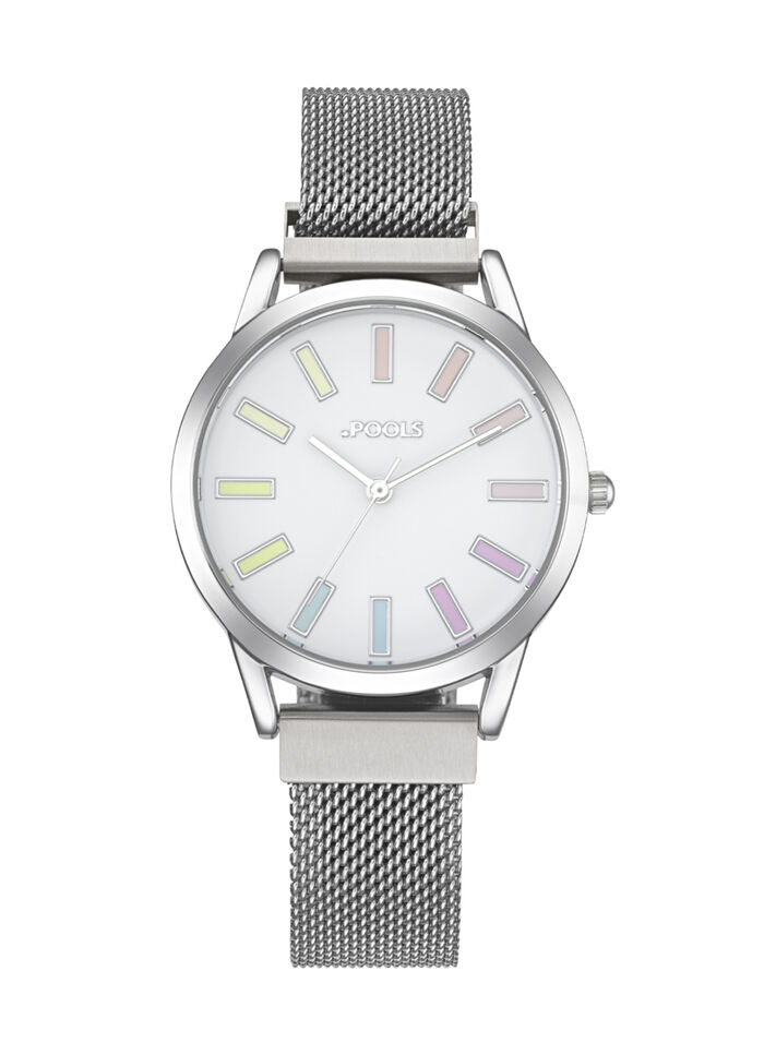 Pools-Quartz-Damenuhr mit Edelstahl-Meshband