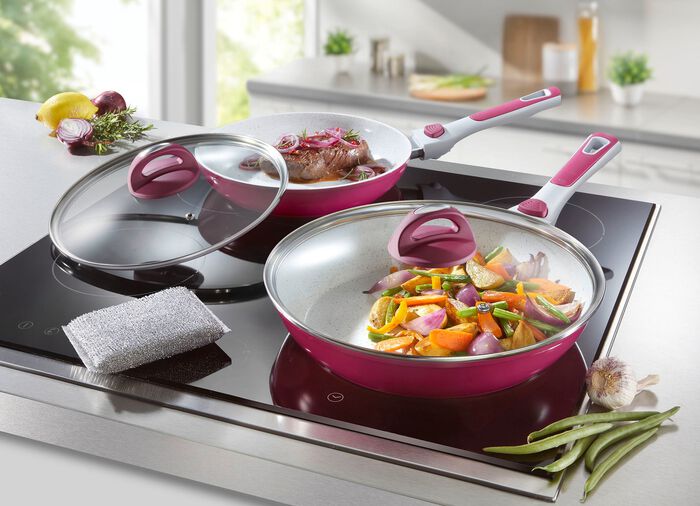 Pfannen-Set mit abnehmbaren Silikongriffe 