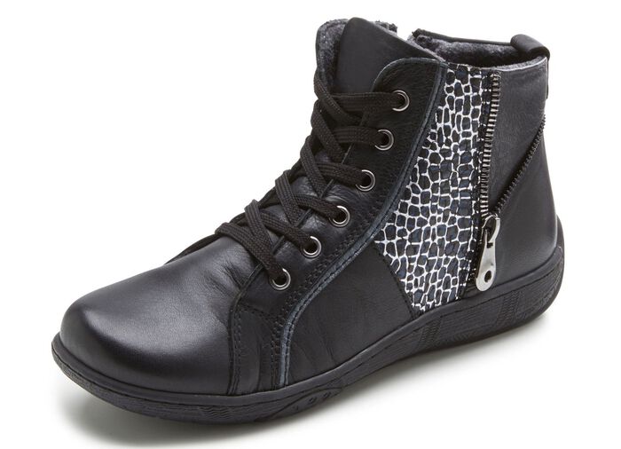 Andrea Conti Schn&uuml;r-Bootie mit reptilgepr&auml;gtem Einsatz und Zier-Reissverschluss SCHWARZ