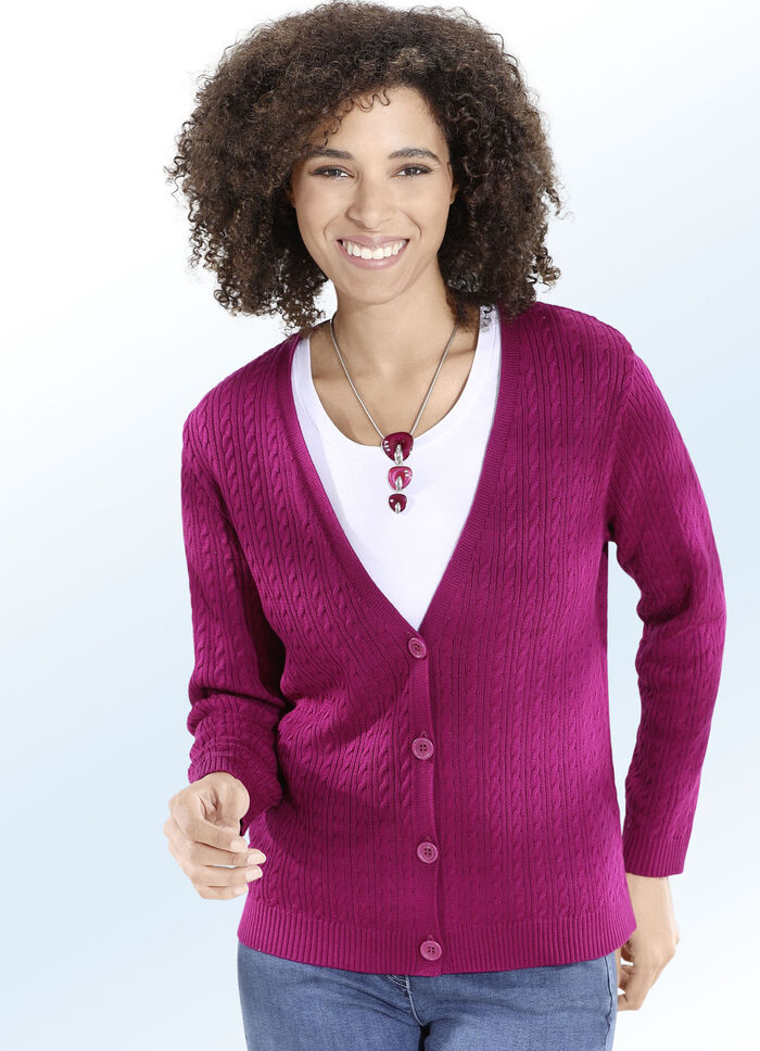 Strickjacke mit Zöpfchenmuster BEERE