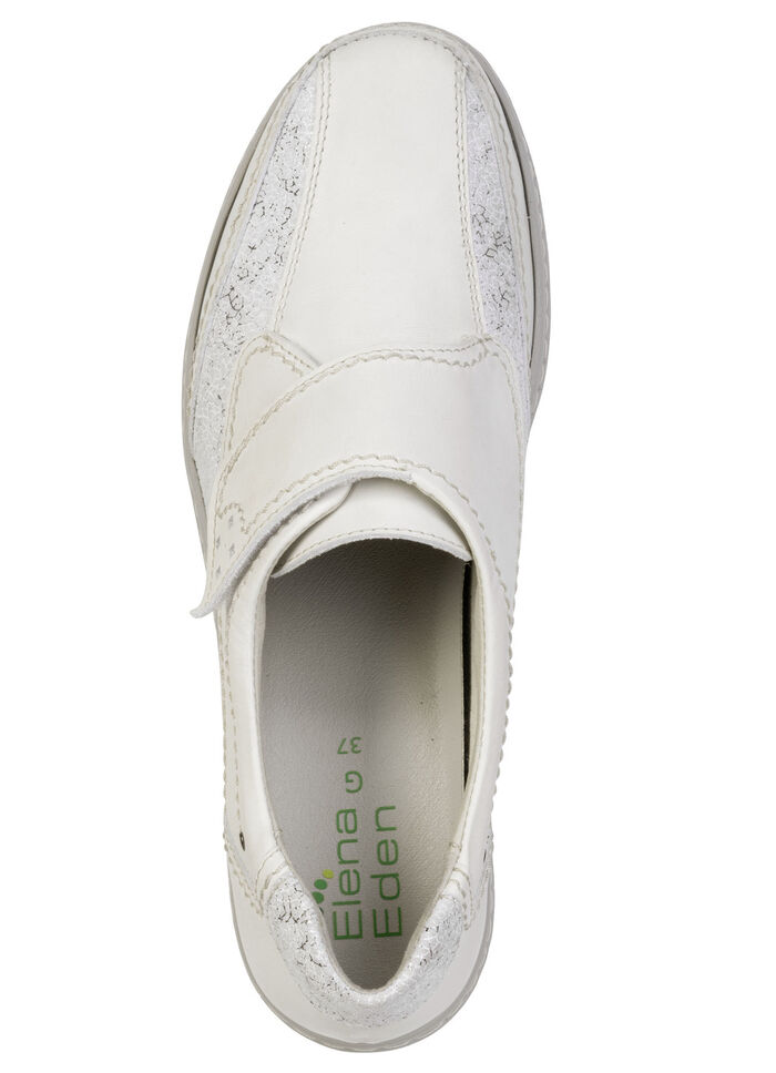 ELENA EDEN, komfortable Damen-Slipper, Weite G, mit herausnehmbarem Fussbett ECRU-SILBER