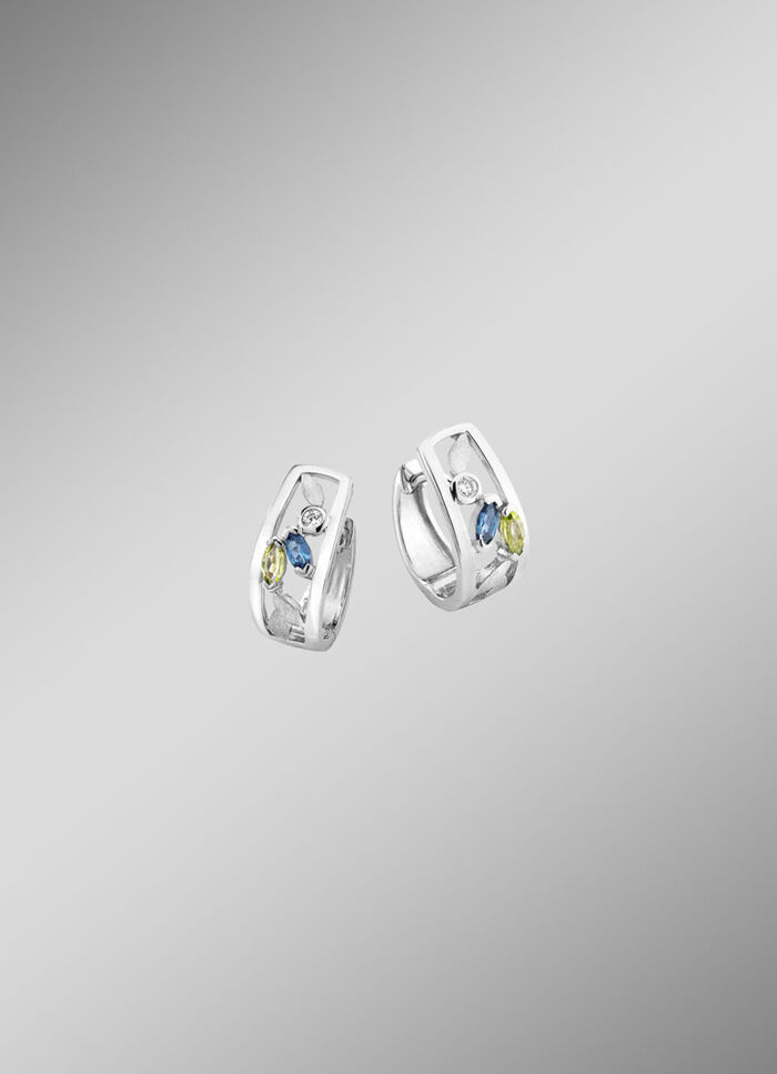 Klappcreolen mit Blautopas, beh., echt Peridot und synth. Zirkonia 