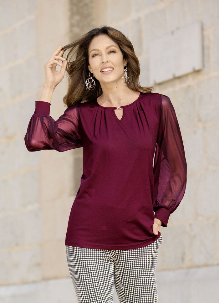 Shirt mit langen Chiffonärmeln BORDEAUX