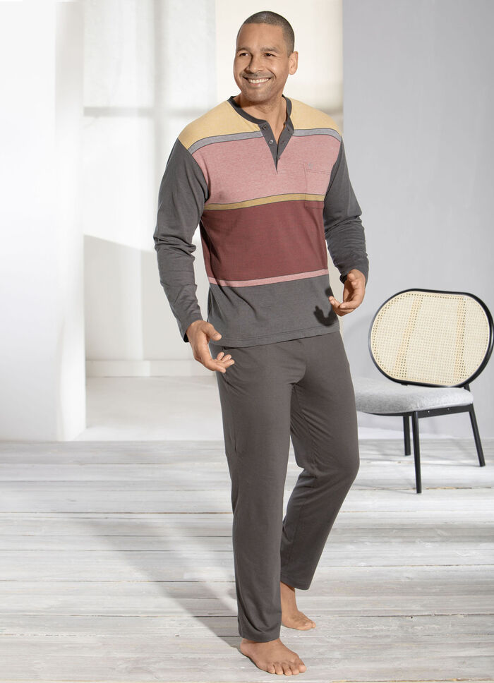 Hajo Klima light Pyjama mit Knopfleiste und garngef&auml;rbtem Ringeldessin 