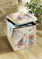 Sitzwürfel mit Katzenmotiv CREME