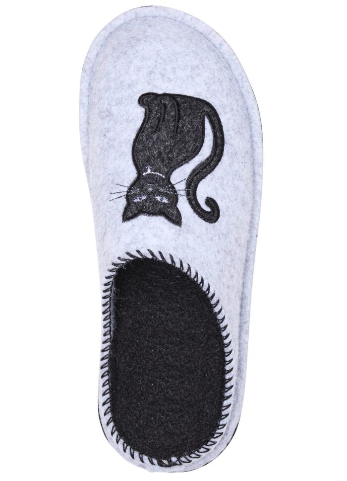 Klassiche Damen-Hausschuhe, Weite H, mit niedlicher Katzen-Applikation 