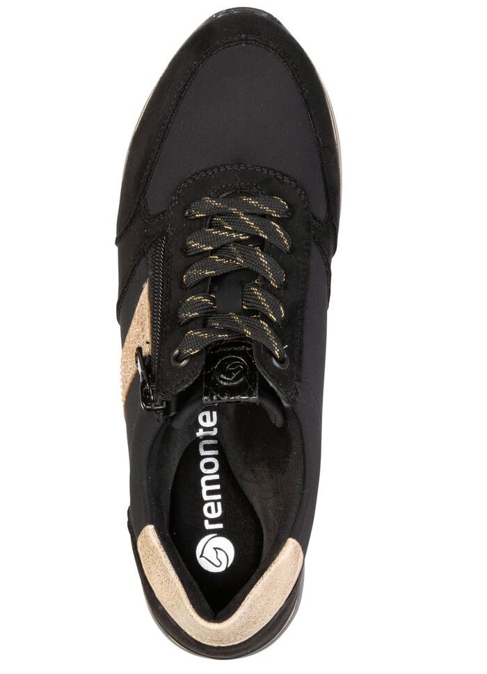 Remonte, trendige Damen-Sneaker, Weite G, mit herausnehmbarem Fussbett SCHWARZ-GOLD