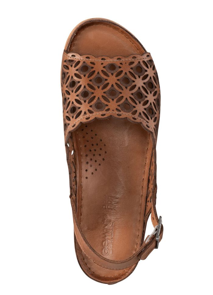 Gemini Sandale aus perforiertem, gepr&auml;gtem Nappaleder COGNAC