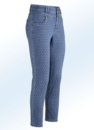 Jeans mit angesagter Punktedessinierung 