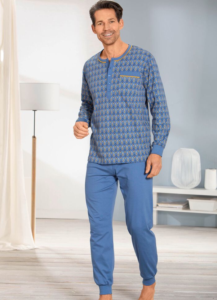 Schlafanzug mit Knopfleiste und B&uuml;ndchenabschl&uuml;ssen 