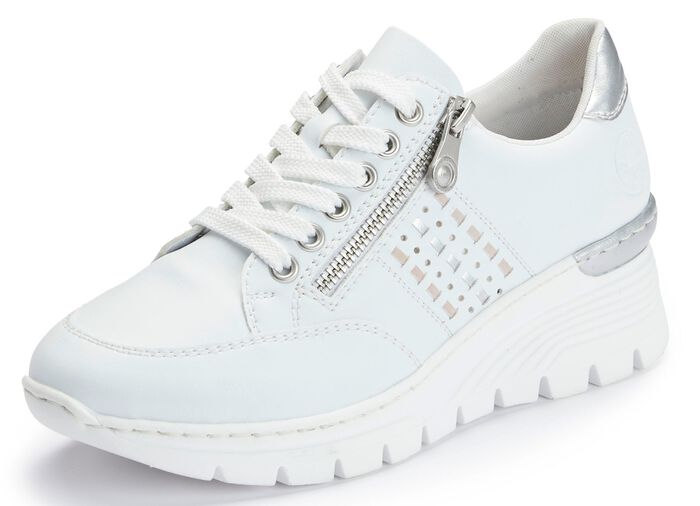 Rieker, bequeme Damen-Sneaker, Weite G, mit Reissverschluss WEISS