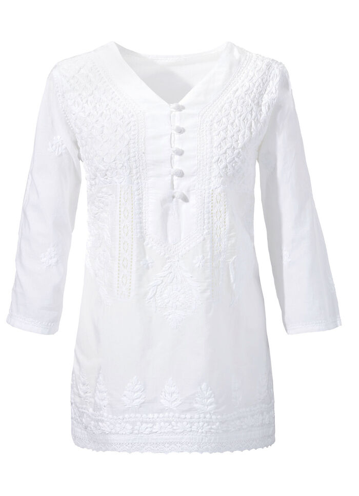 Tunika mit Stickereien, aus reiner Baumwolle 